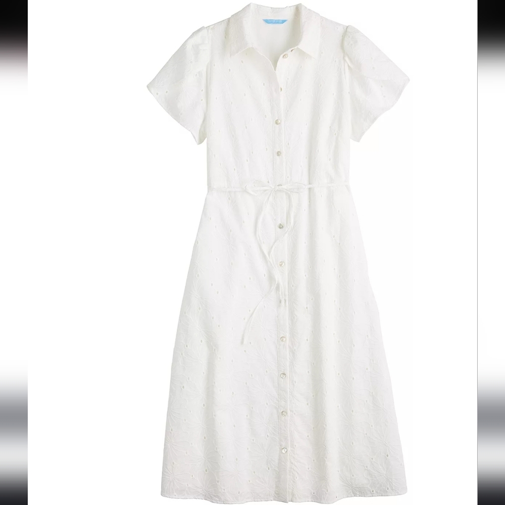 Draper James White Midi Dress with Button Detail